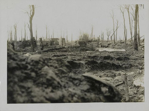 Messines Ridge - German shell bursting in water logged trench