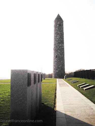 Messines Ridge - Path leading to the Island of Ireland Tower with commemorative standing stones and slabs