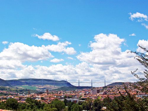 Millau viaduct and city