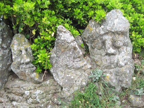 Rotheneuf Carved Rocks - Three of the Five Clowns with their silly expressions
