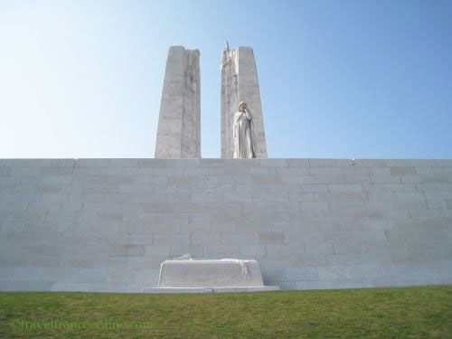 Vimy Ridge Canadian National Memorial - Mother Canada and the sarcophagus below her at the level of the battlefield