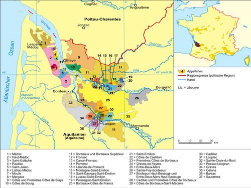 Bordeaux vineyards map