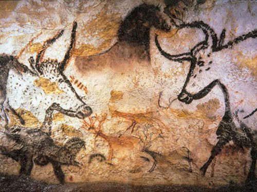 Bison and horses in Lascaux Cave