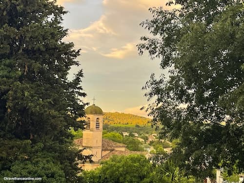 Montarnaud village and Clock tower at sunrise